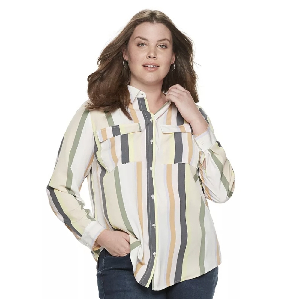 4x EVRI Retro Striped Polyester Button Down *fun colors* *easy fit*